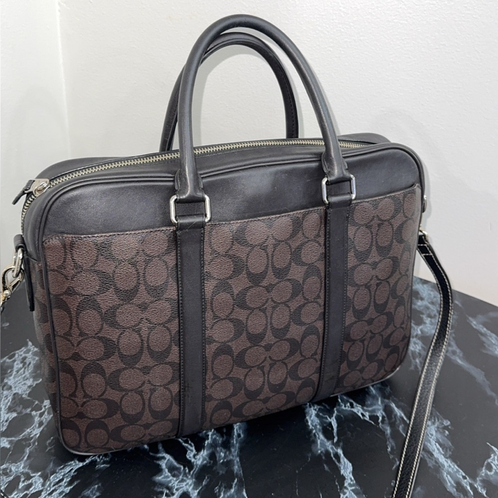 COACH Laptop iPad Bag Perry Slim Brief Case Men / Women Brown Canvas AUTHENTIC - Picture 8 of 16